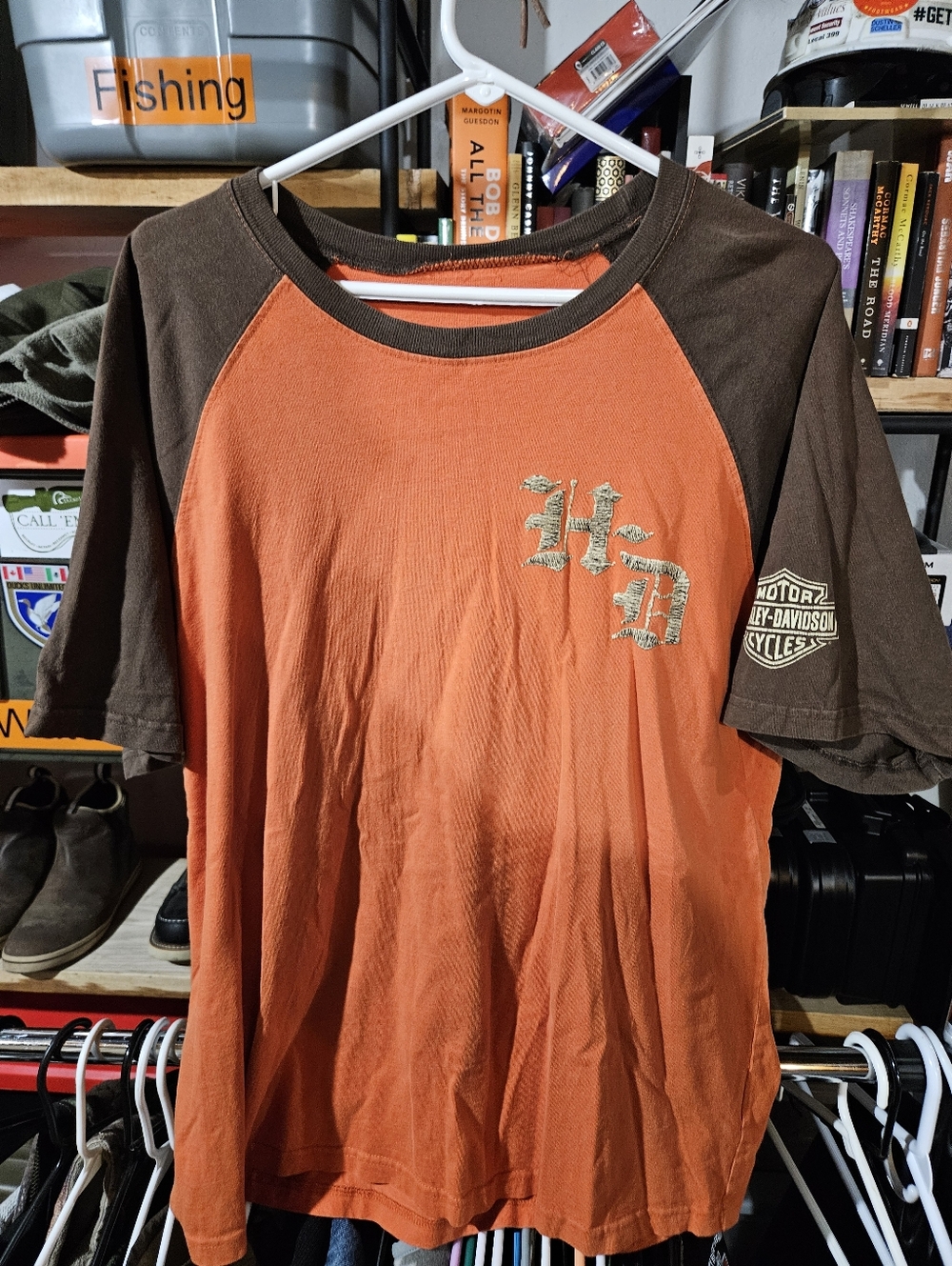 Harley-Davidson Orange & Brown Raglan Logo Tee